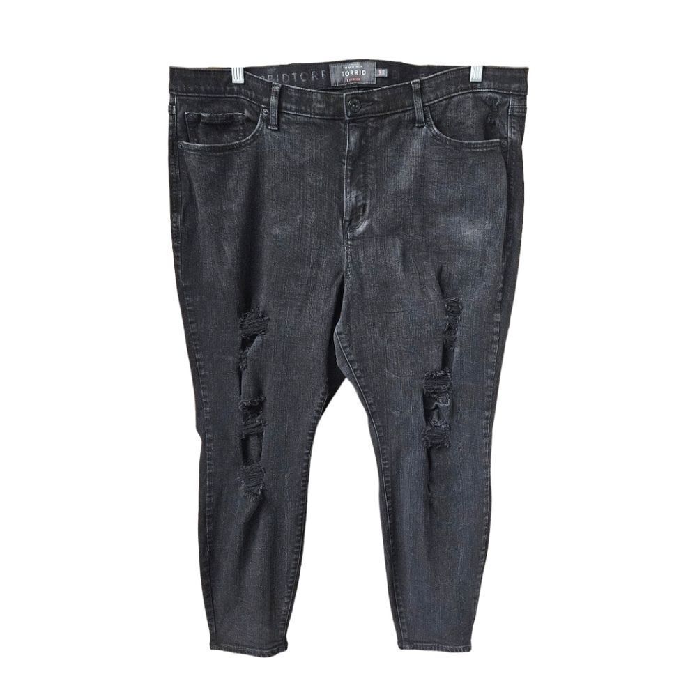 TORRID Premium Sky high skinny Jeans plus size 24 distressed Stretch black NEW - Picture 3 of 16